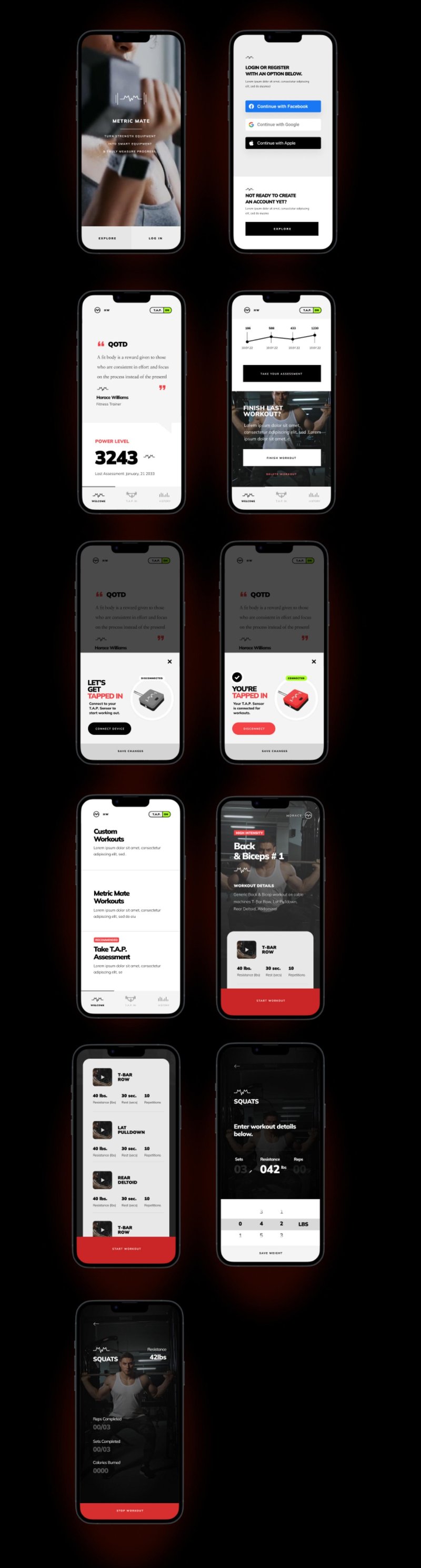 Metric Mate Mobile Application screens
