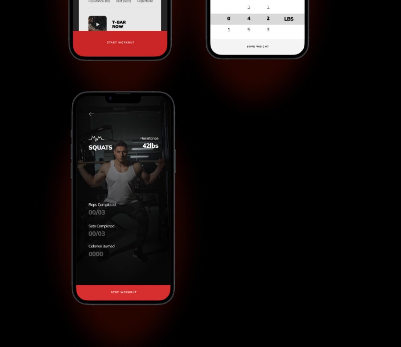 Metric Mate fitness app screens showing workouts, tracking, and strength training metrics