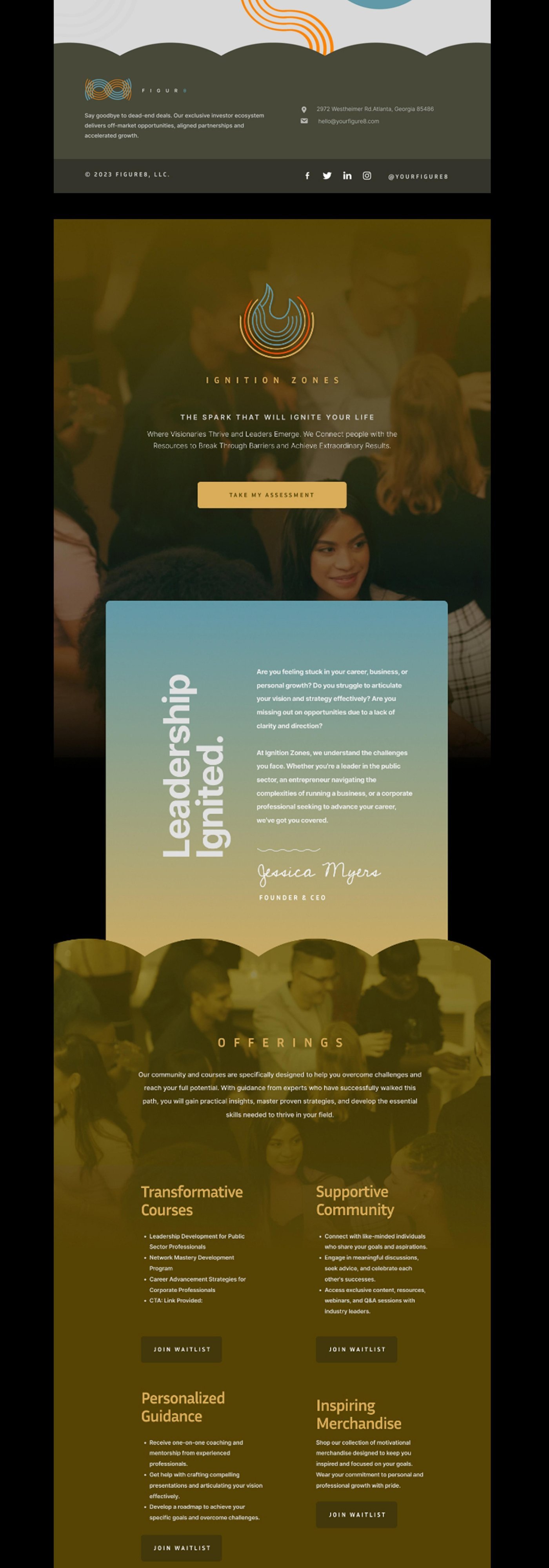Ignition Zones and Figur8 landing pages for leadership and networking programs