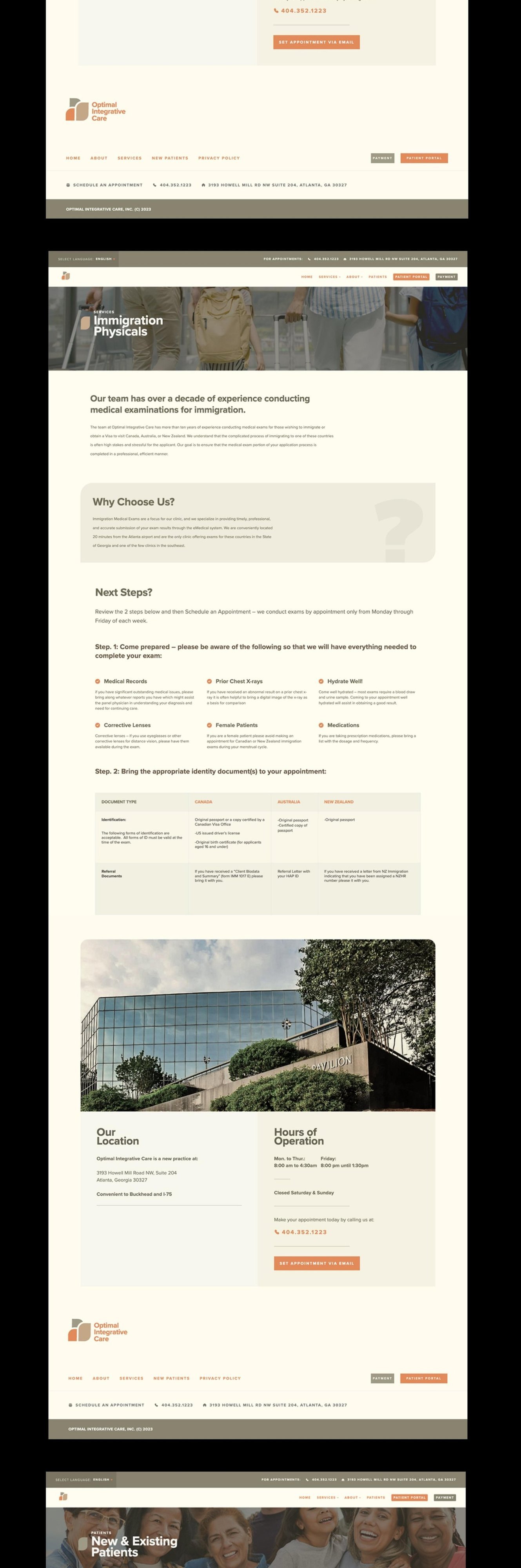 Optimal Integrative Care healthcare website with patient portal and service information
