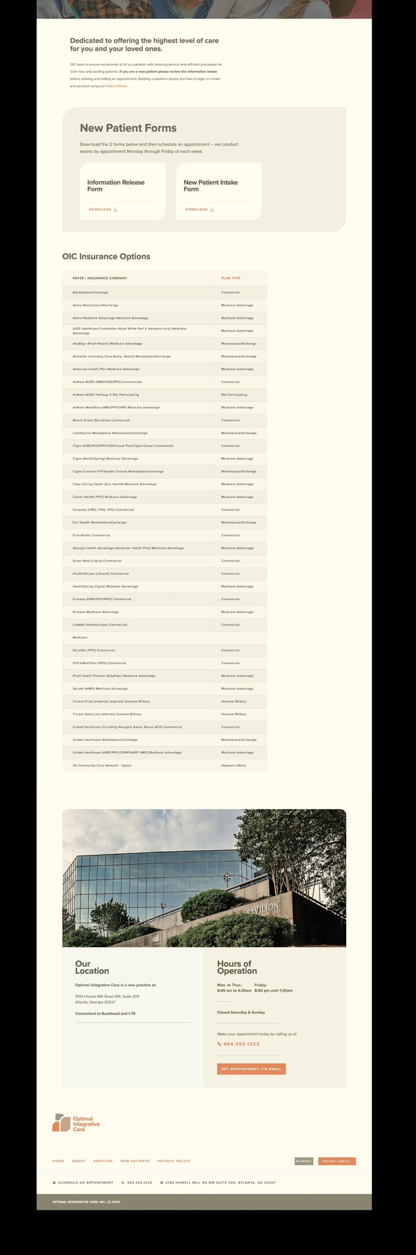 Optimal Integrative Care healthcare website with patient portal and service information