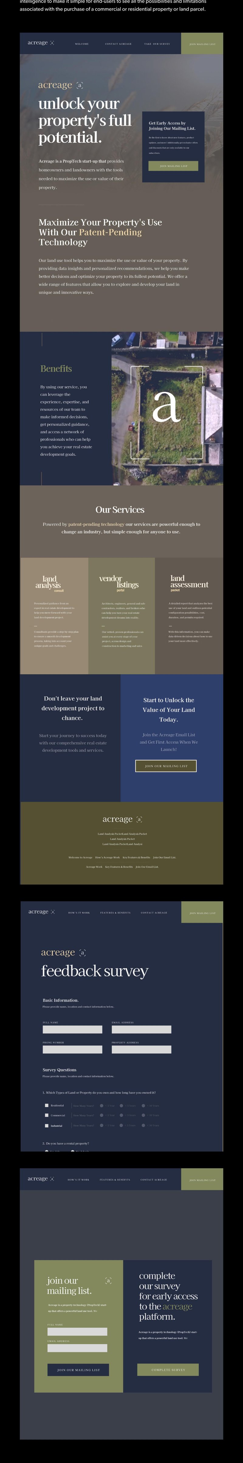Acreage website and survey design